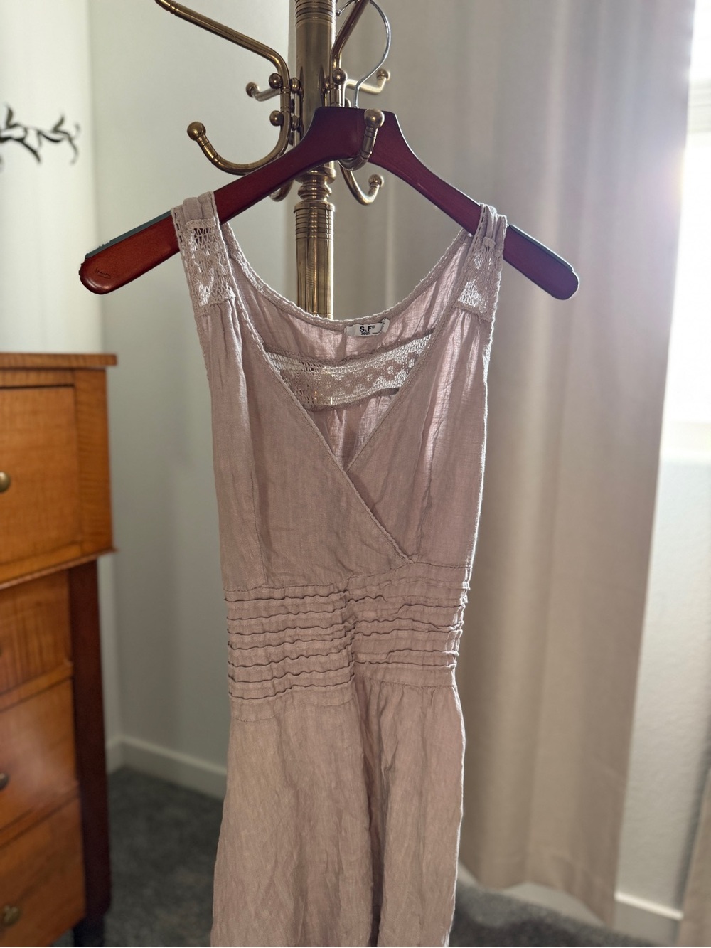 V-Neck Linen Slip Dress in Light Grey